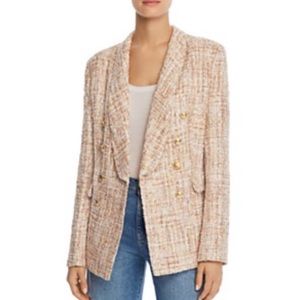AQUA Tweed Double-Breasted Blazer tan M